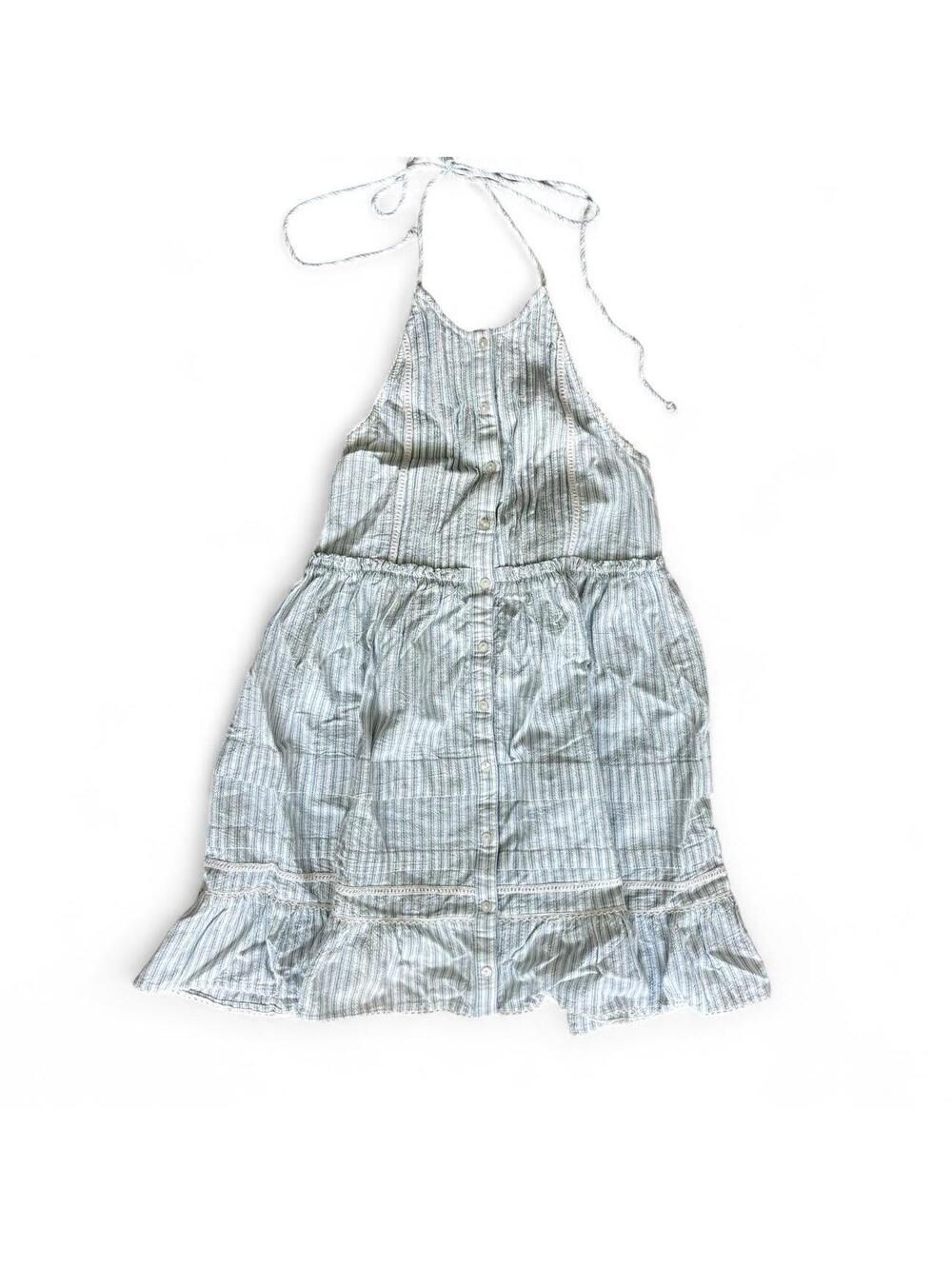 Free People Blue White Striped Halter Mini Dress Open Back XS